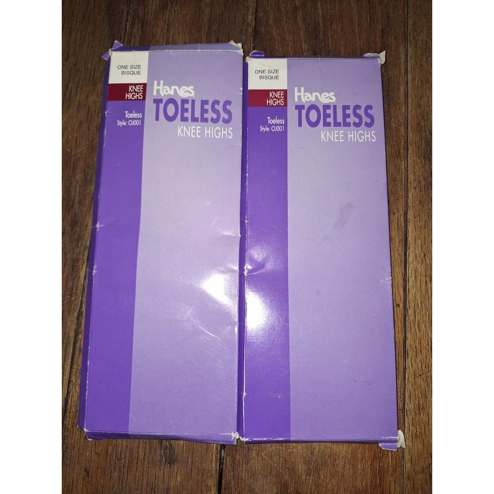 2 Pack Hanes Toeless Knee Highs Bisque One Size Nude Open Toe Stockings OJ001